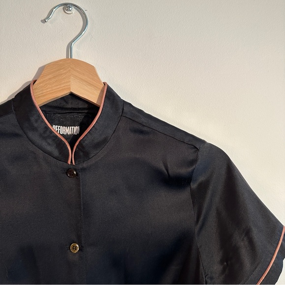 Vintage Reformation Dress with Mandarin Collar in Black and Rose Trime - Picture 2 of 4